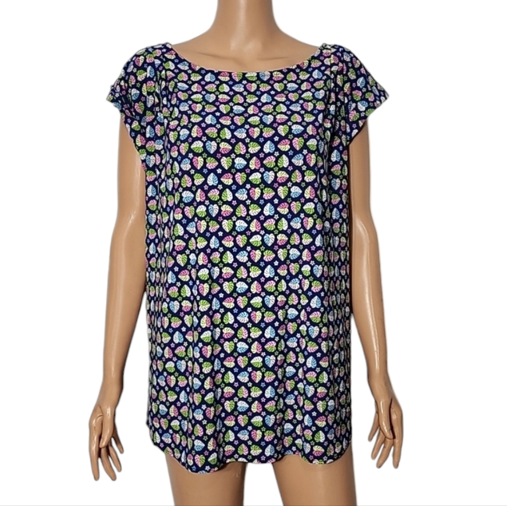 Tori Richard Honolulu Colorful Women's Sz XL Top Blouse Short Sleeve Print leave